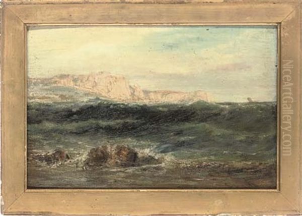 Waves Breaking Off The Coast Of Swanage Oil Painting by Edwin Hayes