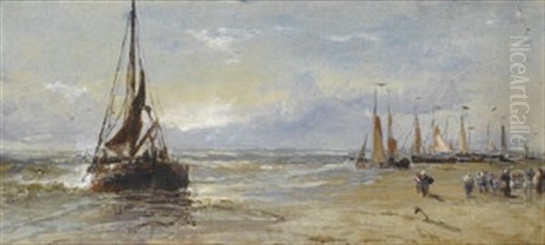 Fishermen Coming Ashore Oil Painting by Edwin Hayes