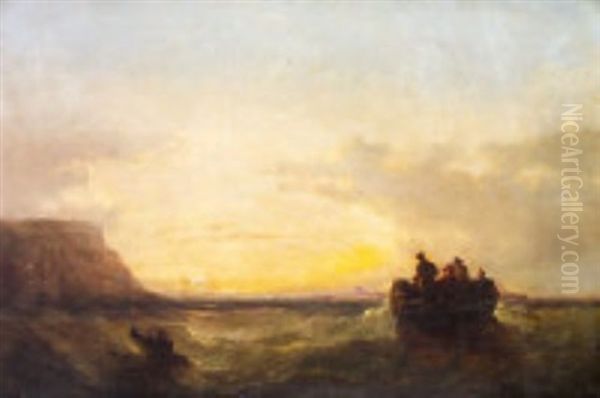 Figures In A Boat At Sundown Oil Painting by Edwin Hayes