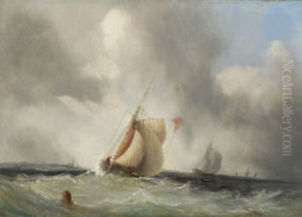 Segelschiffe Auf Bewegter See Oil Painting by Edwin Hayes