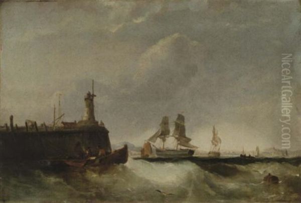 A Trading Brig Entering Port On The Tide Oil Painting by Edwin Hayes