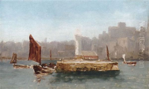 Barges In A Harbour Oil Painting by Edwin Hayes