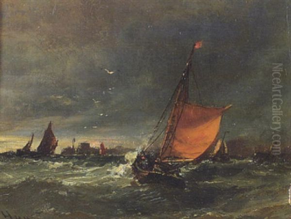 Sailing Vessels Nearing Shore Oil Painting by Edwin Hayes