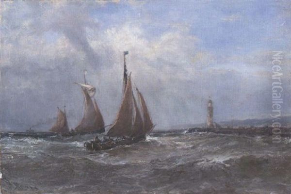 Irish Trawlers, Dublin Bay Oil Painting by Edwin Hayes