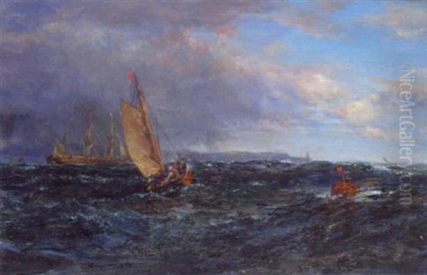 Ship Signalling For A Pilot Oil Painting by Edwin Hayes