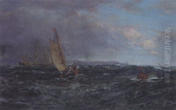 Ship Signalling For A Pilot Oil Painting by Edwin Hayes