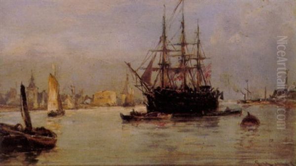 The St. Vincent In Portsmouth Harbour Oil Painting by Edwin Hayes