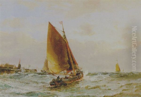 Fishing Boats Entering Southwold Harbour Oil Painting by Edwin Hayes