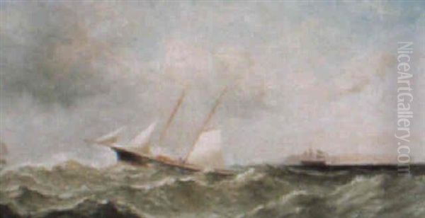 A Choppy Sea Off Lundy Island Oil Painting by Edwin Hayes