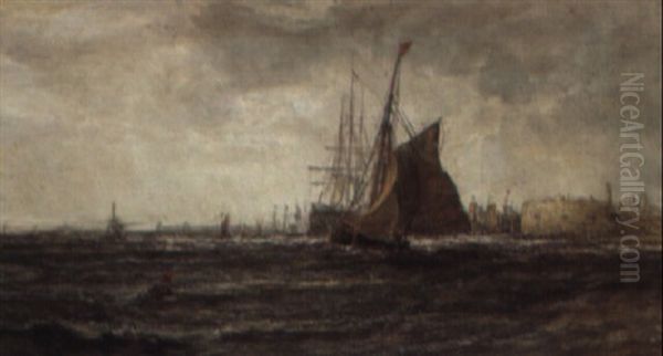 Running Into A Busy Harbour Oil Painting by Edwin Hayes