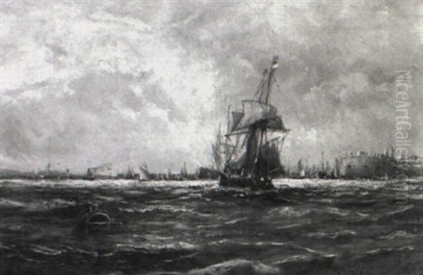 Schooner Leaving Portsmouth Harbour Oil Painting by Edwin Hayes