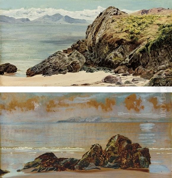 The Rivals, Llanddwyn (+ Rocks On A Beach; Pair) Oil Painting by Frederick William Hayes