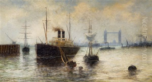 The Pool Of London, Tower Bridge And St Paul's Beyond Oil Painting by John Hayes