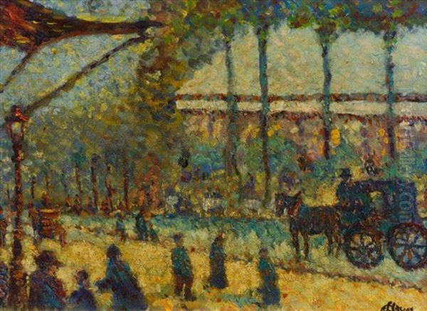 Caleche Sur Les Champs Elysees Oil Painting by Louis Hayet