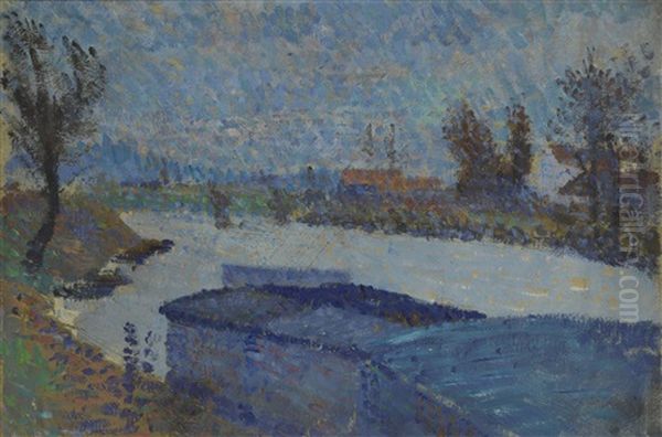 Les Bateaux-lavoirs Et L'ile De Pothuis, Pontoise Oil Painting by Louis Hayet