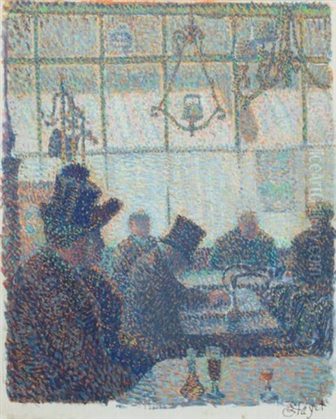 Au Cafe, 1887-88 Oil Painting by Louis Hayet