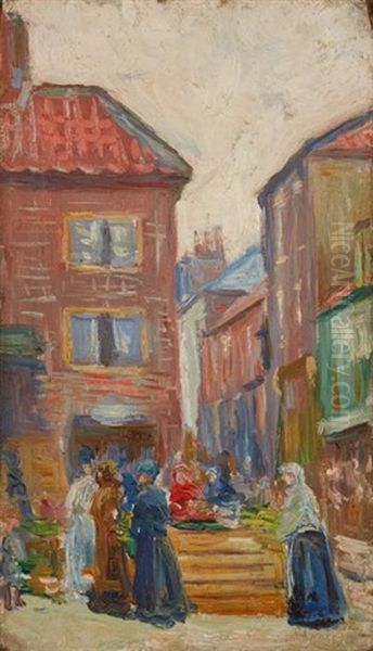 Jour De Marche A Pontoise Oil Painting by Louis Hayet