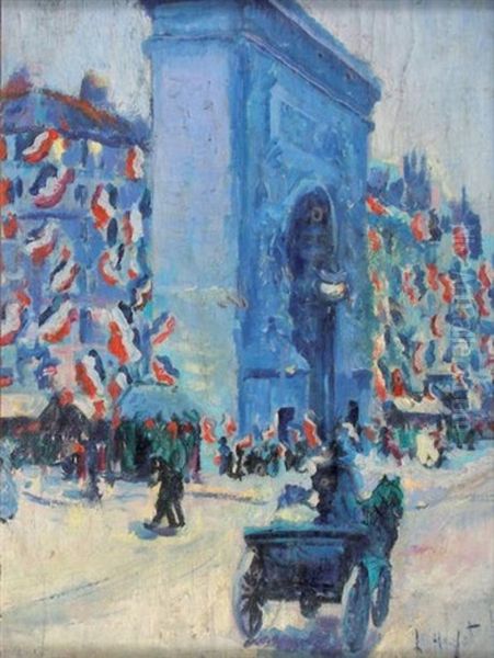 La Porte St. Denis Pavoisee Oil Painting by Louis Hayet