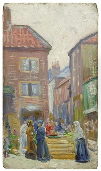 Jour De Marche A Pontoise Oil Painting by Louis Hayet