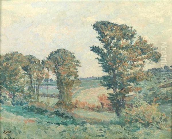 Paysage Aux Arbres Pres De Pontoise Oil Painting by Louis Hayet