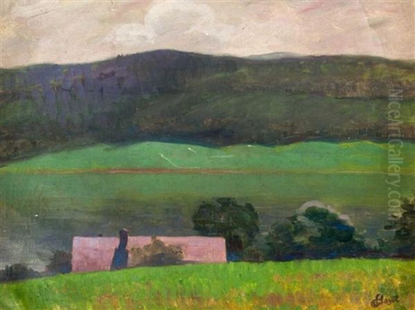 Toit De Ferme Devant Un Paysage Oil Painting by Louis Hayet