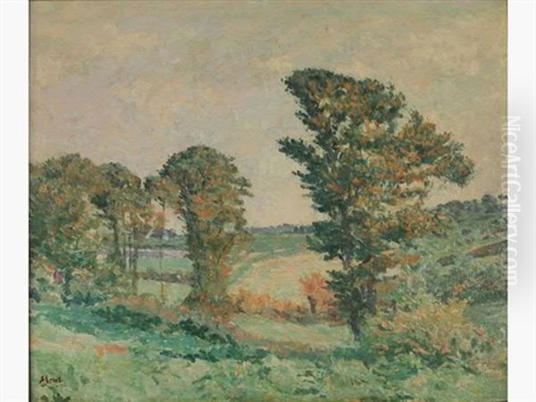 Paysage Aux Arbres Pres De Pontoise Oil Painting by Louis Hayet