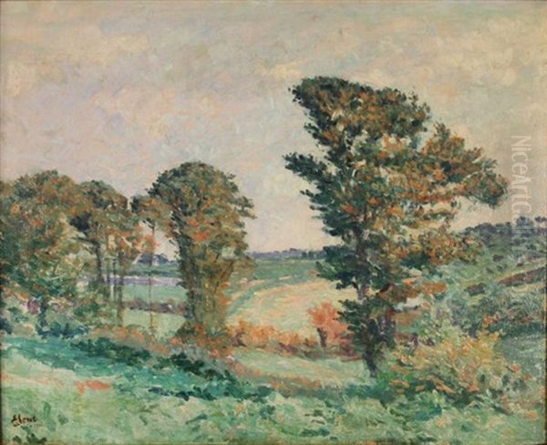 Paysage Aux Arbres Pres De Pontoise Oil Painting by Louis Hayet