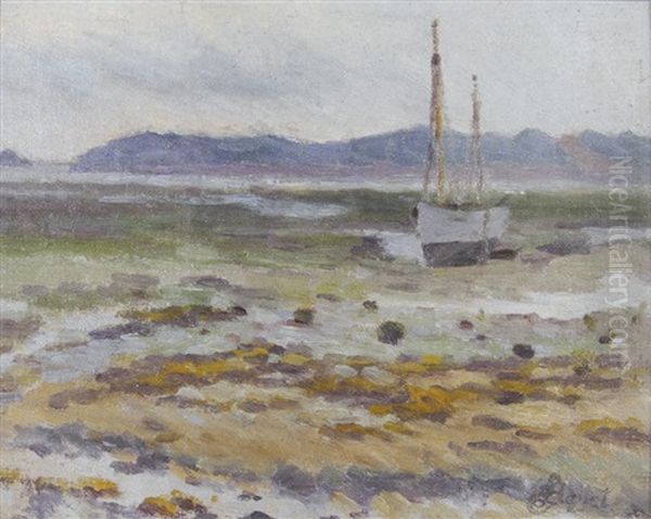 Bateau Echoue A Maree Basse : Paysage Maritime De Bretagne by Louis Hayet