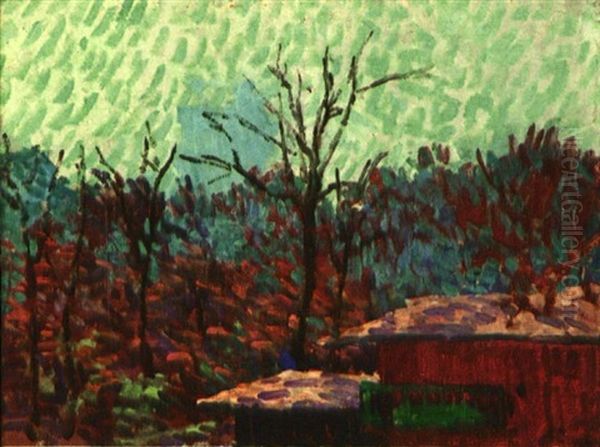 Paysage Aux Grands Arbres Oil Painting by Louis Hayet