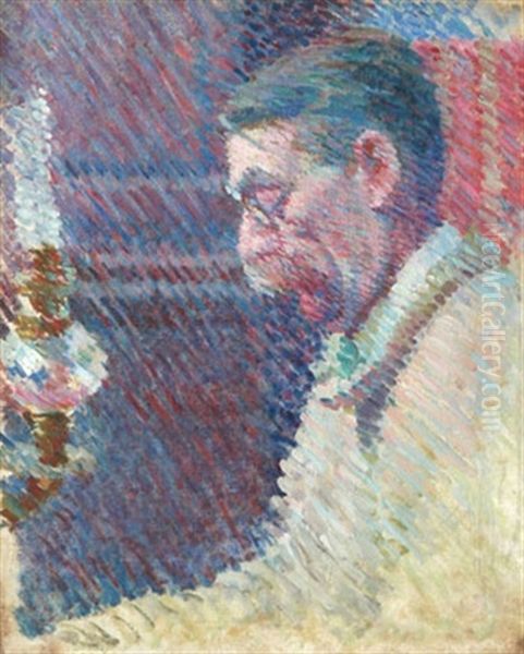 Portrait D'emile Verhaeren Divisionniste Oil Painting by Louis Hayet