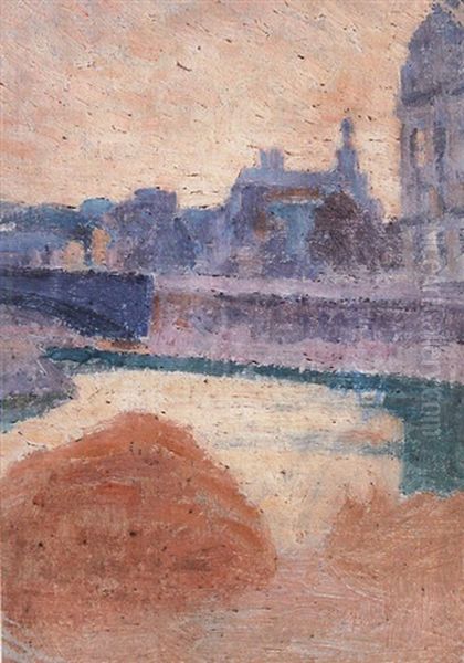 Paris, Les Quais De L'hotel De Ville Oil Painting by Louis Hayet