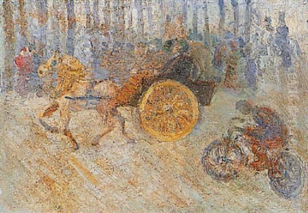 Promenade Au Bois, Caleche Et Cycliste Oil Painting by Louis Hayet