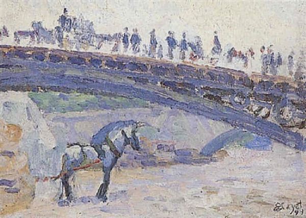 Paris, Quai Anime Et Passerelle Metallique Oil Painting by Louis Hayet