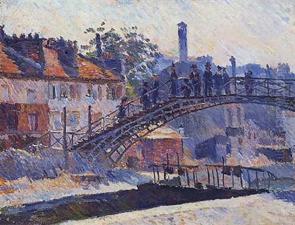 Paris, Passerelle Sur Le Canal Saint-martin Oil Painting by Louis Hayet