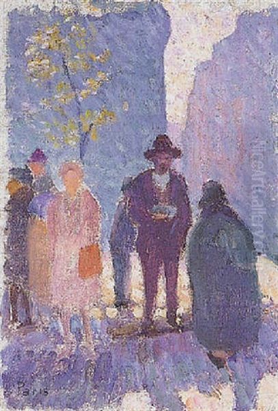 Scene Parisienne, Personnages A Contre-jour Oil Painting by Louis Hayet