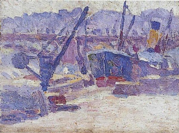 Bateau A Quai Oil Painting by Louis Hayet