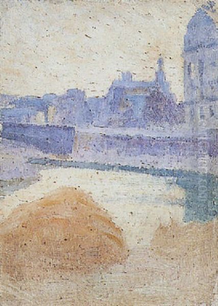 Paris, Les Quais De L'hotel De Ville Oil Painting by Louis Hayet