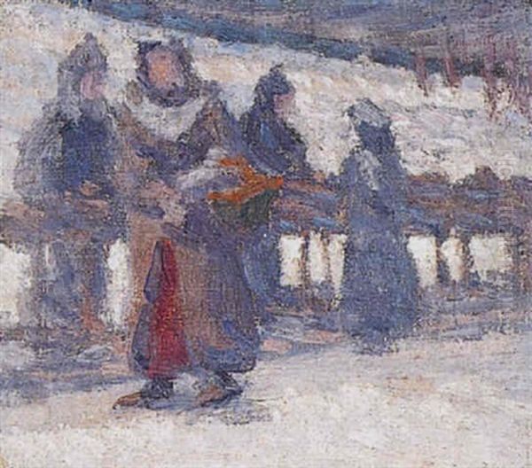 Scene De Marche En Hiver Oil Painting by Louis Hayet