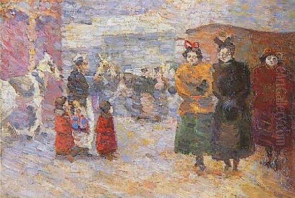 Femmes Et Enfants A La Fete Foraine Oil Painting by Louis Hayet