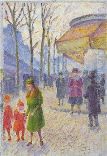 Paris, Les Enfants En Rouge Sur Le Boulevard Oil Painting by Louis Hayet