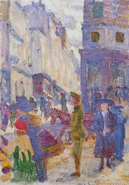 Paris, Scene De Rue Oil Painting by Louis Hayet