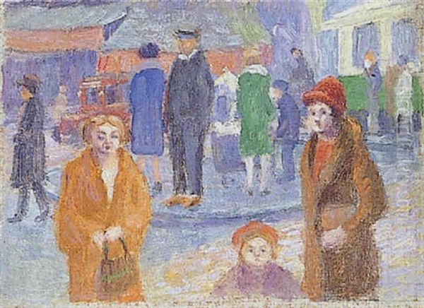 Scene De Rue A Paris Oil Painting by Louis Hayet