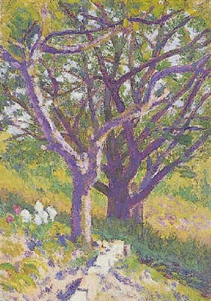 Arbres Au Printemps Oil Painting by Louis Hayet