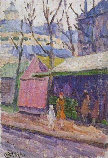 Scene De Rue, Les Halles Oil Painting by Louis Hayet