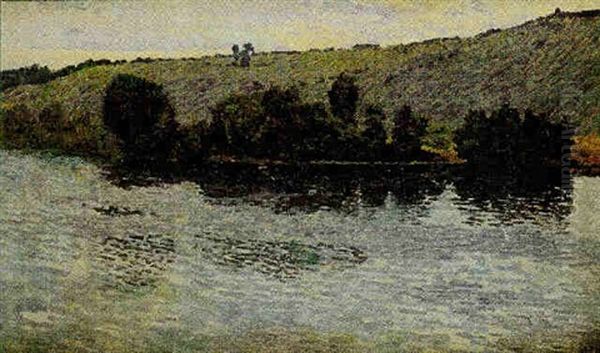 La Seine Pres De Mantes Oil Painting by Louis Hayet