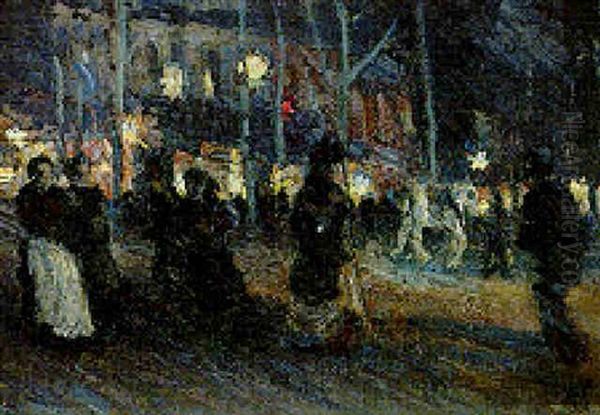 Le Soir Sur Les Grands Boulevards A Paris Oil Painting by Louis Hayet