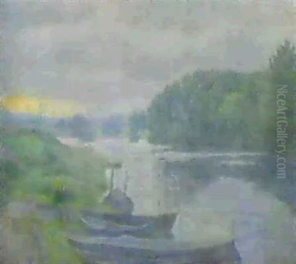 Au Bord De La Riviere Oil Painting by Louis Hayet