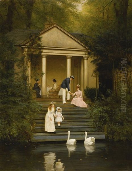 Feeding The Swans Oil Painting by Edith Hayllar