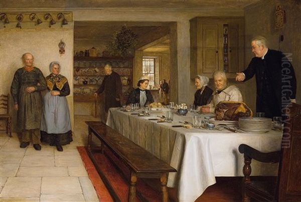 A Christmas Dinner At The Rectory Oil Painting by Edith Hayllar