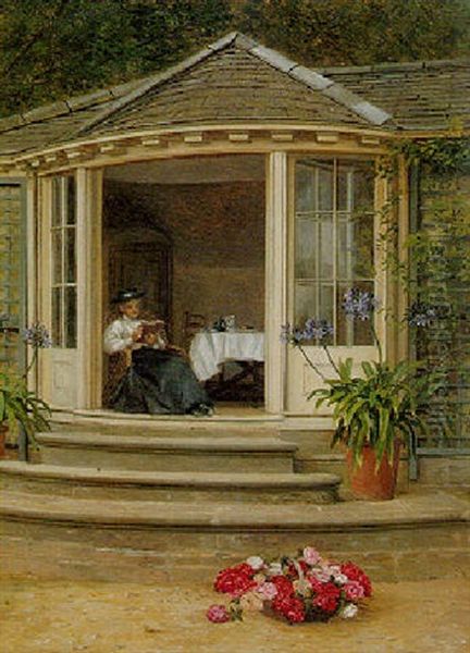 Tea In The Conservatory Oil Painting by Edith Hayllar